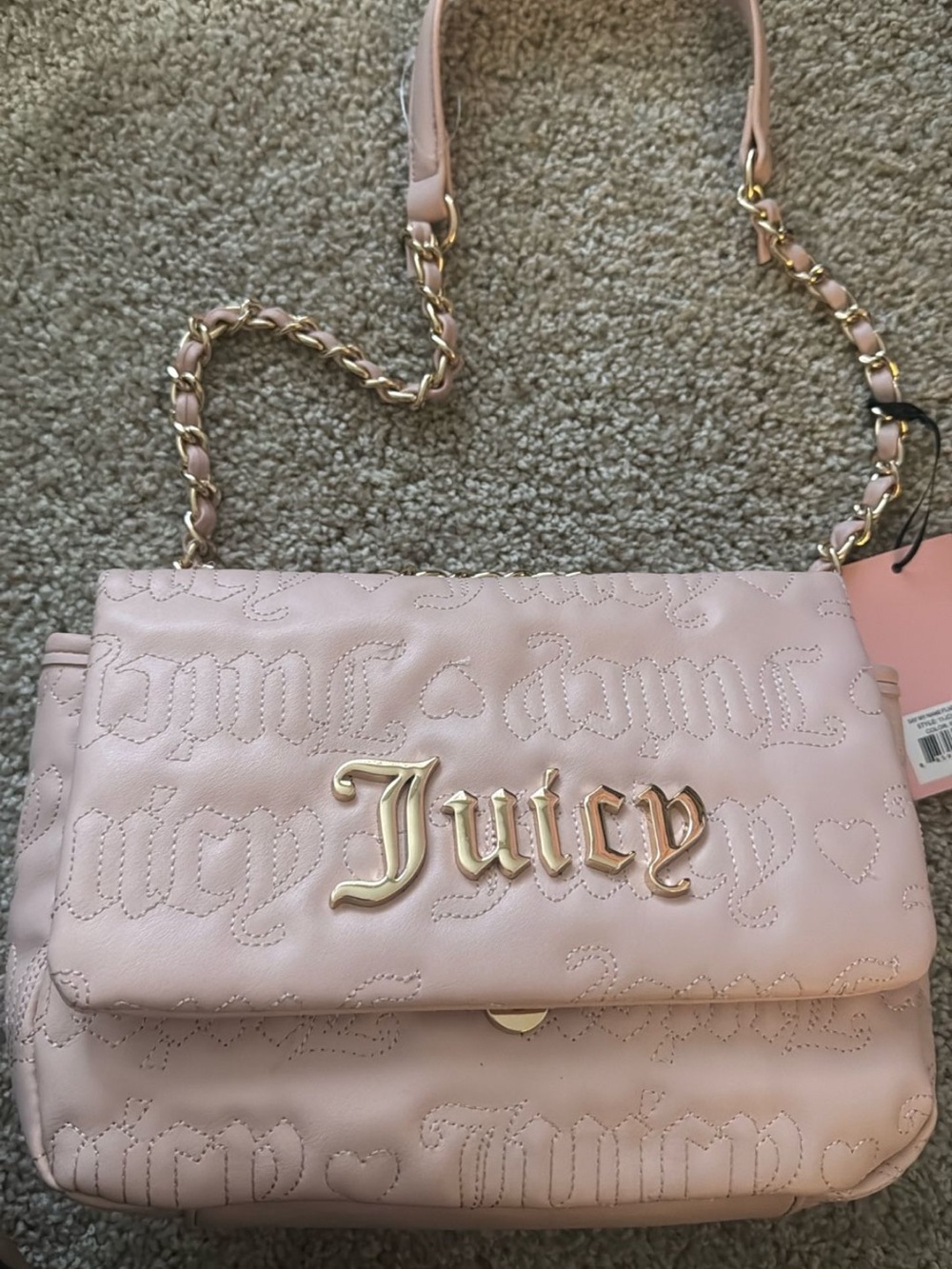 Juicy Couture Blush Pink Quilted Flap Shoulder Bag with Gold Hardware